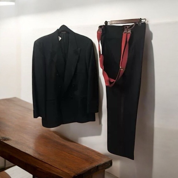 Stanley Blacker,Men,Formal suit,Black,Sz 32,Red braces,Crossed buttons,MadeUSA.! - Picture 1 of 15